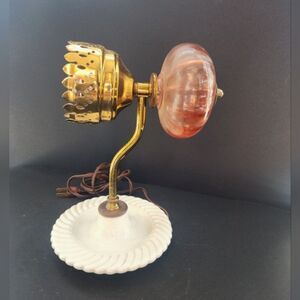 Antique fenton milk glass brass pink lamp